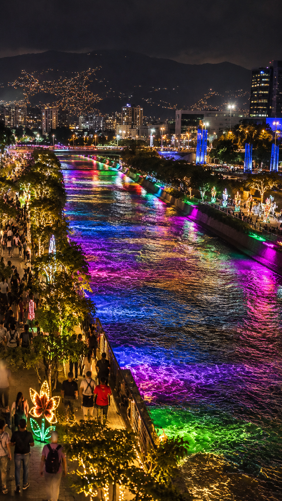 Medellín iluminada durante la temporada navideña